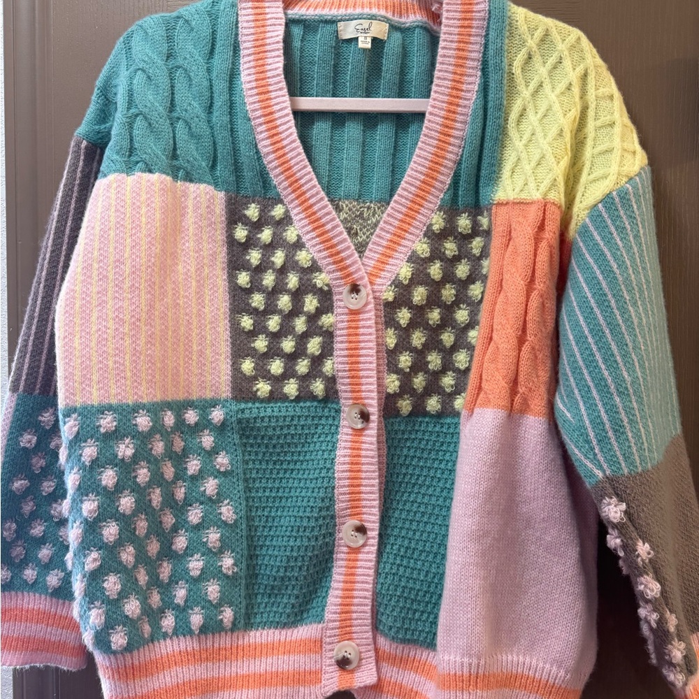 Easel Colorful Patchwork Cardigan